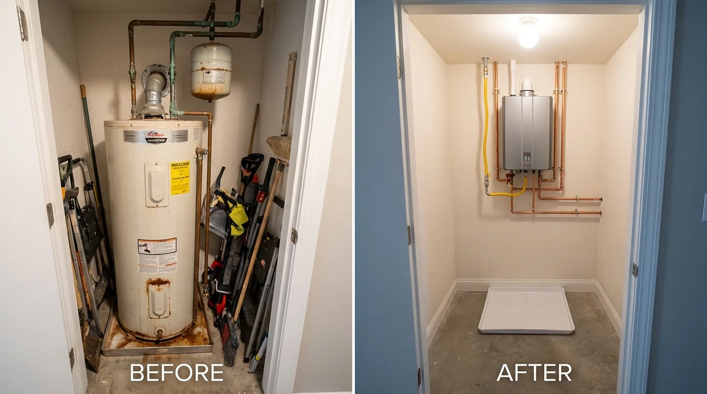 Tank water heater versus wall-mounted tankless unit comparison for Mathews, VA homeowners